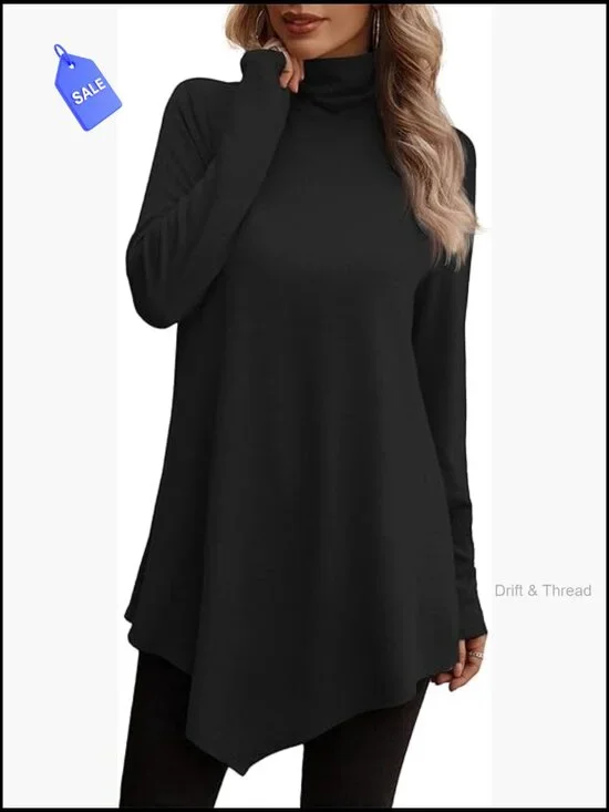 Long Sleeve Tunic Top Mock Neck Flowy Fit for Leggings - Picture 1 of 7